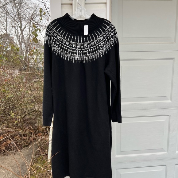 Talbots Dresses & Skirts - NWT Talbots Perfect For Boots! Black White High Neck Fair Isle Sweater Dress
